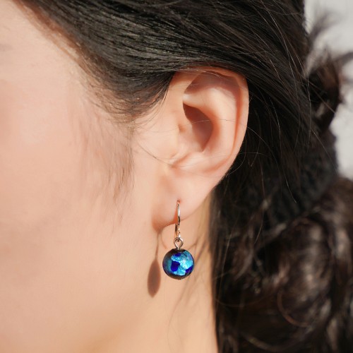 French glass dream earrings starry sky ethnic style blue ball ear hook simple retro niche style earrings